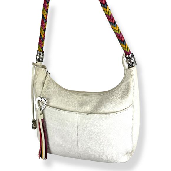 BRIGHTON Barbados Ziptop Hobo white leather shoulder bag with rainbow strap - Picture 16 of 16